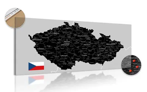 Obrazy na korku Obraz na korku čierno-šedá mapa Česka s vlajkou