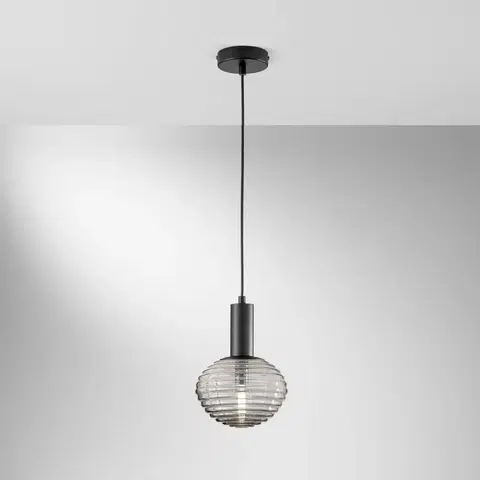 Závesné svietidlá Eco-Light Závesné svetlo Ripple, čierna/chrómová farba, Ø 18 cm
