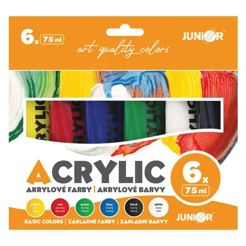 Hračky JUNIOR - Akrylové farby 75 ml - 6 ks sada Basic