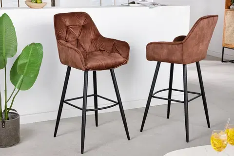 Barové stoličky LuxD Dizajnová barová stolička Garold hnedý zamat