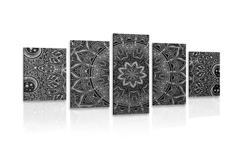 Čiernobiele obrazy 5-dielny obraz orientálna Mandala v čiernobielom prevedení