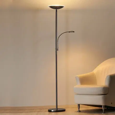 Stojacie lampy Lindby LED stojacia lampa Malea na čítanie, nikel