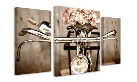 Hodiny 3-dielny obraz s hodinami, Bicykel, 60x95cm