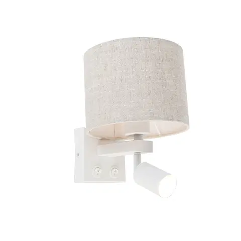 Nastenne lampy Nástenná lampa biela s lampou na čítanie a tienidlom 18 cm svetlo šedá - Brescia
