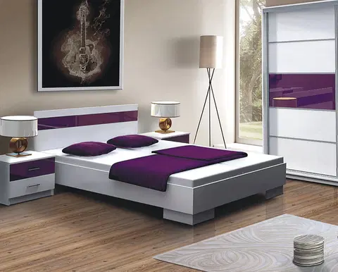 Manželské postele DUBLIN posteľ 160x200, biela/fialová