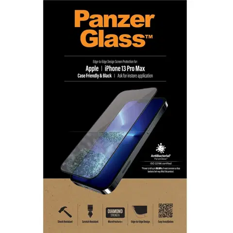 Tvrdené sklá pre mobilné telefóny Ochranné temperované sklo PanzerGlass Case Friendly pre Apple iPhone 13 Pro Max, čierne PRO2746
