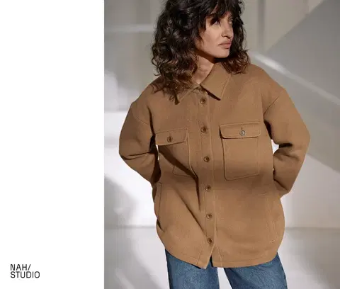 Coats & Jackets NAH/STUDIO bunda | recyklovaná vlna, farba ťavej srsti