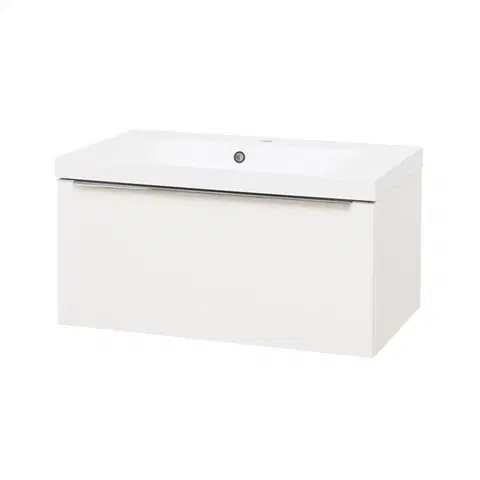 Kúpeľňový nábytok MEREO - Mailo, kúpeľňová skrinka s umývadlom z liateho mramoru 81 cm, biela, chróm madlo CN516M