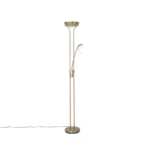 Stojace lampy Moderná stojaca lampa bronzová s lampou na čítanie vrátane LED stmievateľnej - Diva