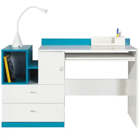 Moderné kancelárske stoly Písací stôl Mobi MO-11 biela/tyrkysová