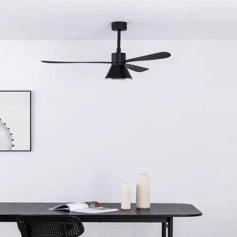 Stropné ventilátory so svetlom FARO BARCELONA Ventilátor Amelia Cone, LED svietidlo, čierna