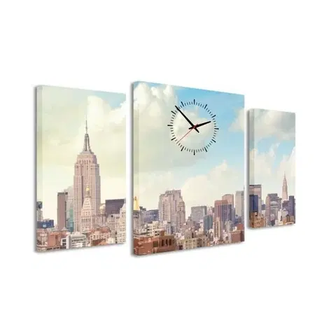 Hodiny 3-dielný obraz s hodinami, NYC Downtown, 95x60cm
