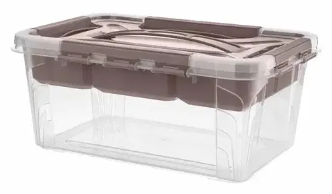 Úložné boxy Kinekus Box s vložkou CLIP 4,2 l, 29x19x12,4 cm, transparentný/hnedý