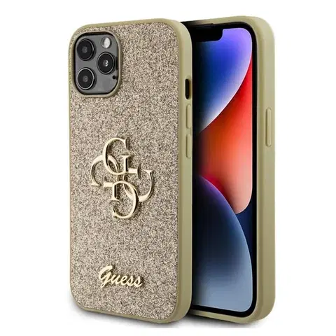 Puzdrá na mobilné telefóny Guess PU Fixed Glitter 4G Metal Logo Zadný Kryt pre iPhone 1212 Pro, gold 57983116642