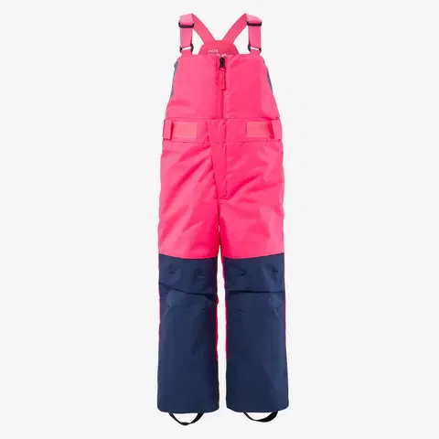nohavice Detské lyžiarske nohavice PNF 500 s trakmi nepremokavé ružovo-modré