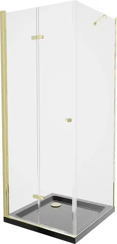 Vane MEXEN/S - Lima sprchový kút zalamovacie dvere 90 x 90, transparent, zlatý + Flat čierna vanička so sifónom 856-090-090-50-00-4070G