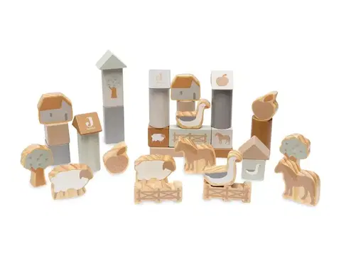 Drevené hračky JOLLEIN - Kocky drevené 34 ks v tube Farma