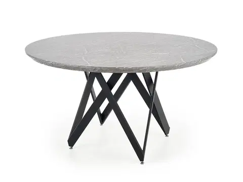 Jedálenské stoly HALMAR Gustimo okrúhly jedálenský stôl sivý mramor / čierna