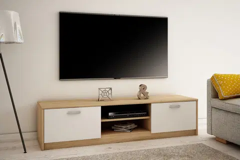 TV stolíky MAREK 028 TV stolík s dvierkami a policami 160cm, sonoma/biela