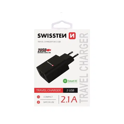 Nabíjačky pre mobilné telefóny Nabíjačka Swissten Smart IC 2.1A s 2 USB konektormi, čierna 22033000