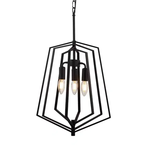 Závesné svietidlá Searchlight Závesná lampa Slinky, 3-plameňová, čierna, Ø 35 cm