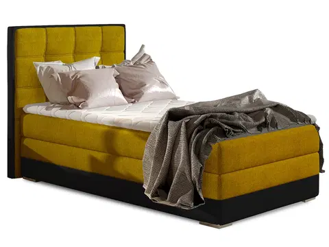 Postele NABBI Alessandra 90 L čalúnená jednolôžková posteľ žltá / čierna