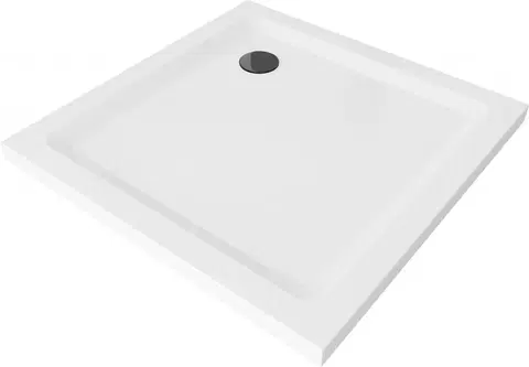 Vane MEXEN/S - Flat sprchová vanička štvorcová slim 80 x 80, biela + čierny sifón 40108080B