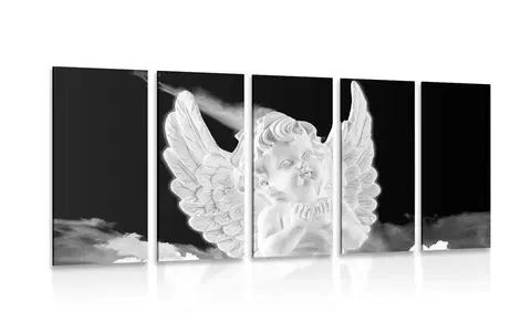 Čiernobiele obrazy 5-dielny obraz čiernobiely starostlivý anjelik na nebi