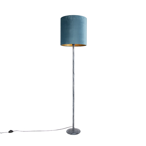 Stojace lampy Stojaca lampa starožitný šedý velúrový odtieň modrá 40 cm - Simplo