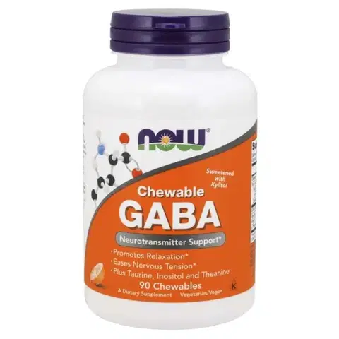 Náhrada steroidov NOW GABA 500 mg + Taurin, Inositol a L-Theanin, 90 cmuľacích tabliet