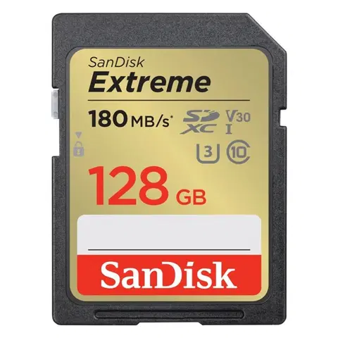 Pamäťové karty SanDisk Extreme SDXC 128 GB 180 MB/s V30 UHS-I U3