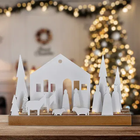 Vianočné dekorácie Solight LED zimná dedinka, modulárna, 14 prvkov, 10x LED, 2x AAA