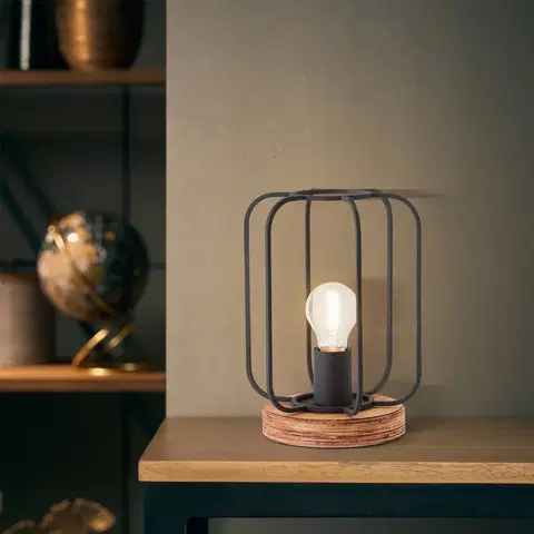 Stolové lampy Brilliant Stolná lampa Tosh s dreveným podstavcom