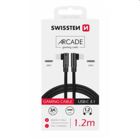 USB káble Dátový kábel Swissten USB-CUSB-C textilný s podporou rýchlonabíjania, čierny 71528800