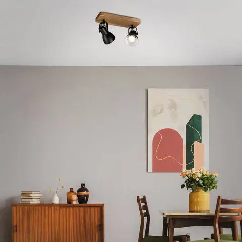 Bodové svetlá Briloner Stropný reflektor Arbo s dreveným prvkom, dvojplatnička