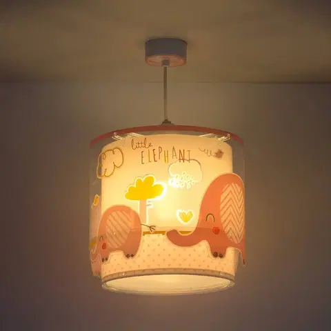Závesné svietidlá Dalber Detská závesná lampa Little Elephant, 1-svetelná, ružová