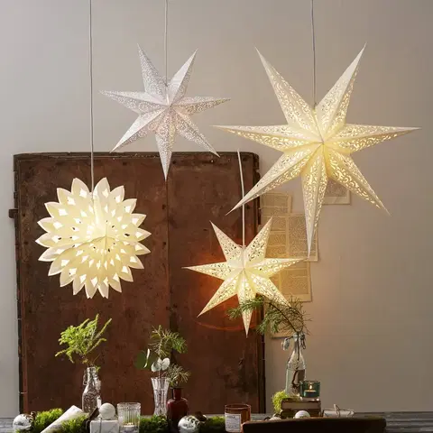 Vianočné svetelné hviezdy STAR TRADING Čipkovaná papierová hviezda bez osvetlenia, Ø 80 cm, biela