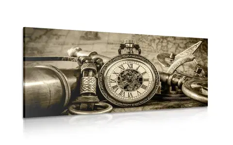 Čiernobiele obrazy Obraz hodinky z minulosti v sépiovom prevedení