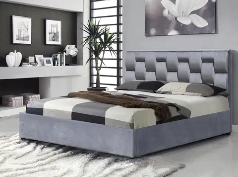 Postele HALMAR Annabel 160 čalúnená manželská posteľ s úložným priestorom sivá