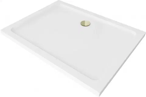 Vane MEXEN/S - Flat sprchová vanička obdĺžniková slim 90 x 80, biela + zlatý sifón 40108090G