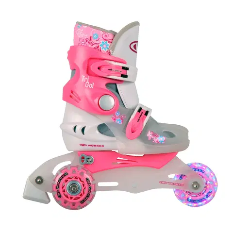 Kolieskové korčule Detské kolieskové korčule WORKER TriGo Skate LED - so sv. kolieskami ružová - XS (26-29)