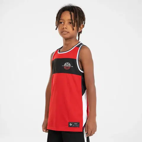 dresy Detské obojstranné basketbalové tielko T500R červeno-čierne