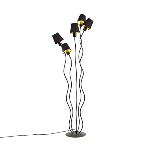 Stojace lampy Dizajnová stojaca lampa čierna 5-svetlá s upínacím tienidlom - Wimme