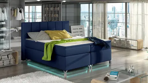 Postele NABBI Barino 140 čalúnená manželská posteľ s úložným priestorom modrá