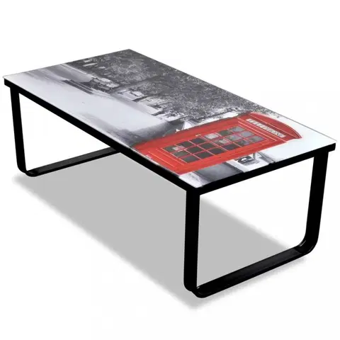 Sklenené Konferenčný stolík s potlačou kov / sklo Dekorhome Telefónna búdka
