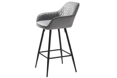 Barové stoličky Furniria Dizajnová barová stolička Dana sivý zamat