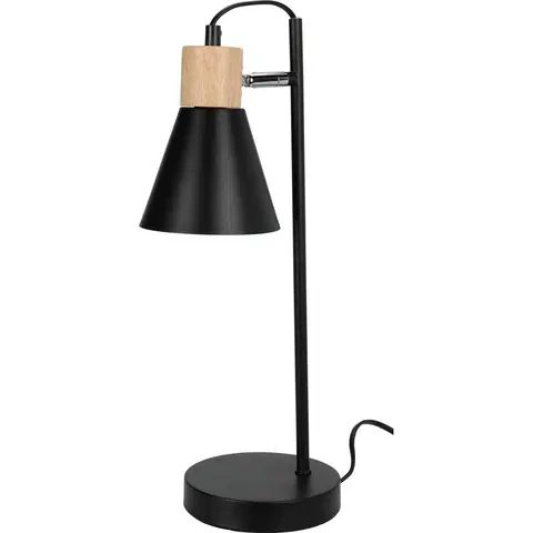 Stolové lampy Kovová stolná lampa s dreveným podstavcom Solano čierna, 14 x 47 cm