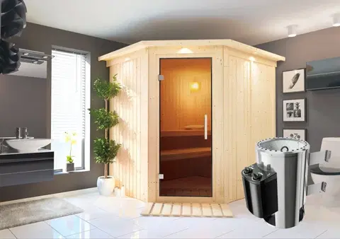 Sauny Interiérová finská sauna 196 x 170 cm s pecou 3,6 kW Dekorhome