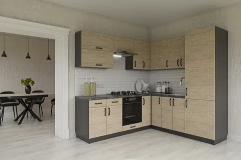 Kuchynské linky HORIZON R3P moderná kuchyňa 230 x 230, dub prímorský / grafit