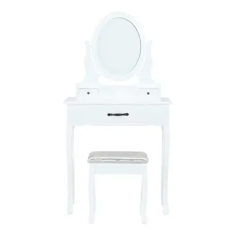 Toaletné stolíky KONDELA Linet New toaletný stolík s taburetkou biela / strieborná / zlatá